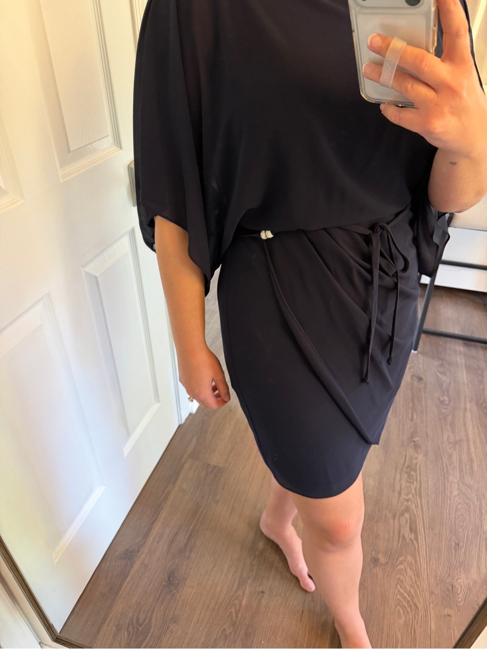 Jessica Howard Navy Chiffon Overlay Cocktail Dress Batwing Sleeve Tie Waist 10 - Picture 5 of 5